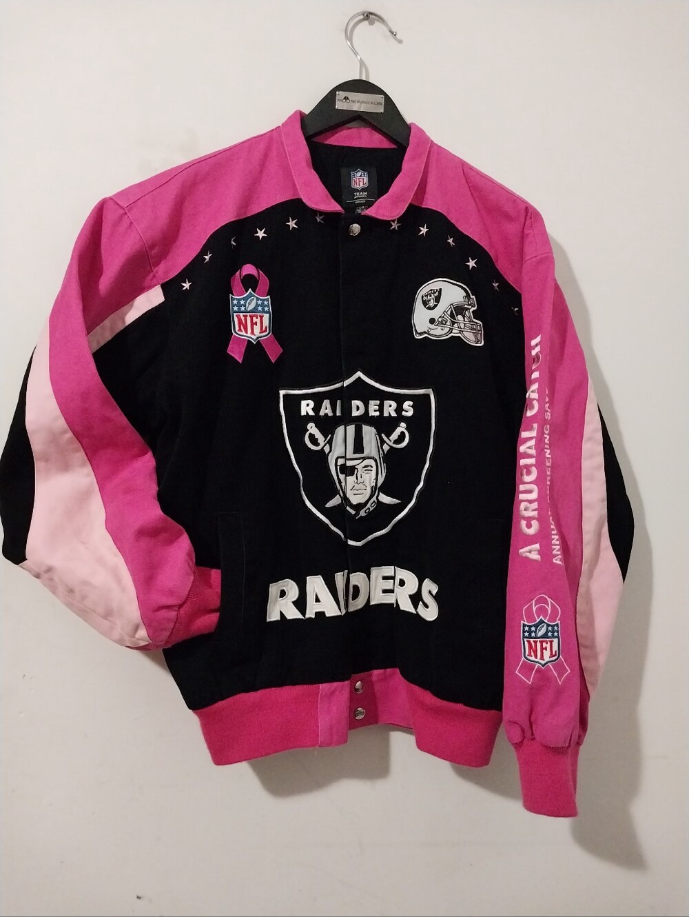 Nfl Apparel Las Vegas Raiders Awareness Pink Racer Jacket Women's Size Large